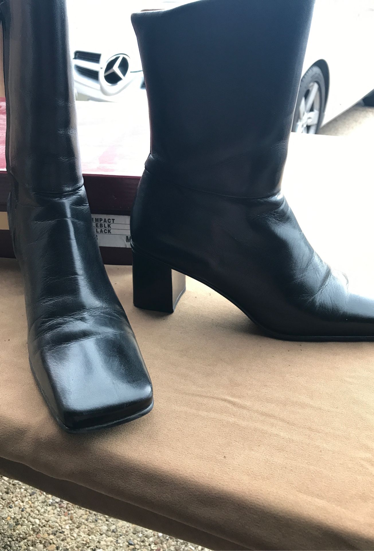 Etienne Aigner black boot 2 inch square heel size 8