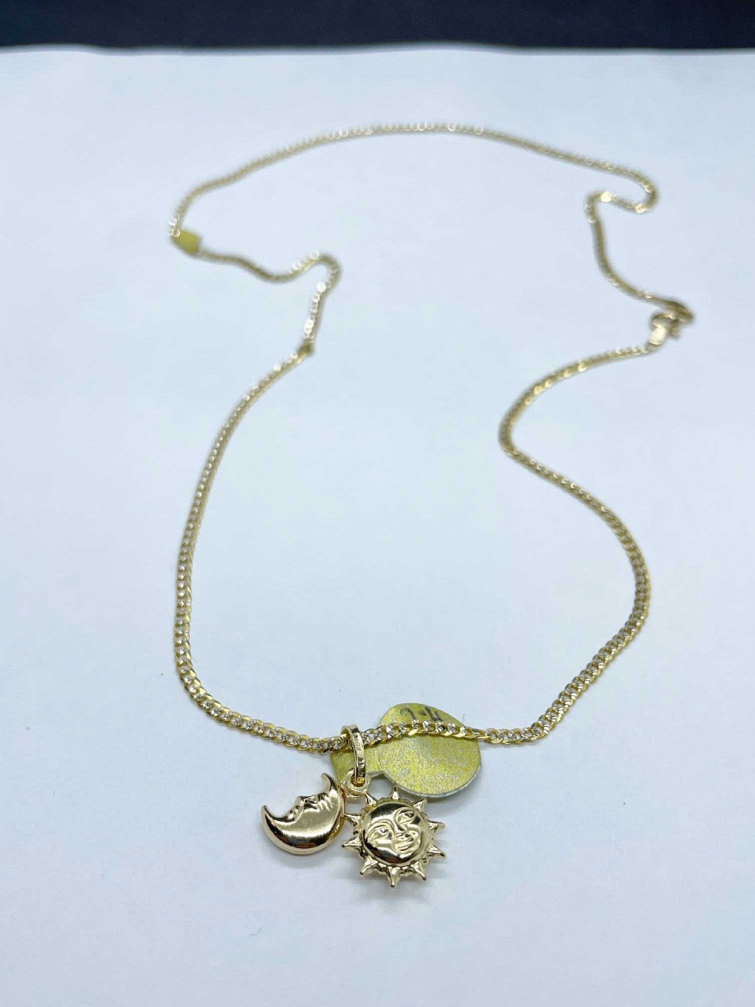 14k Solid Gold Cubana Diamon Cut Chain And Sun and moon Pendant , Necklance Gold