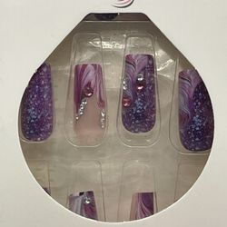Press On Nails Purple With Gemstone 