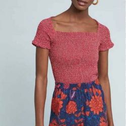 Anthropologie Ett:Twa Wynnewood Printed Shorts Red/Blue Floral Size M