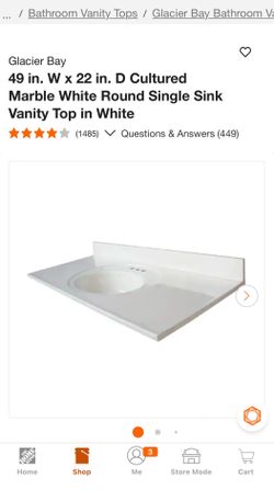 Glacier Bay 49 in. W x 22 in. D Cultured Marble White Round Single Sink Vanity Top in White