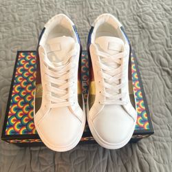 White Low-Top Sneakers with Rainbow Detail