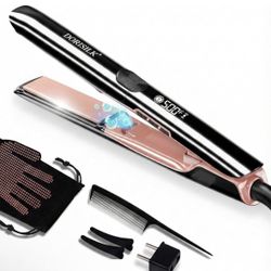 Heating Ceramic Flat Iron 2 in 1 Hair Straightener and CurlerPlasma Flat Iron Get Frizz-Free Sleek DORISILK flat iron in black with rose gold plates. 