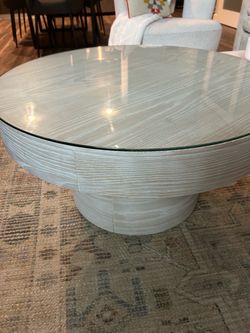 West Elm Round Pedestal Coffee Table with Glass Top