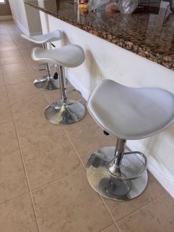 White Adjustable Bar Stools Set of 3