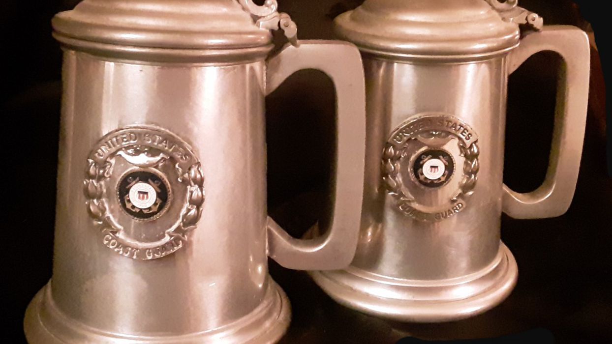 2 US NAVY COAST GUARD PEWTER STEINS - English Pewter by Raimond