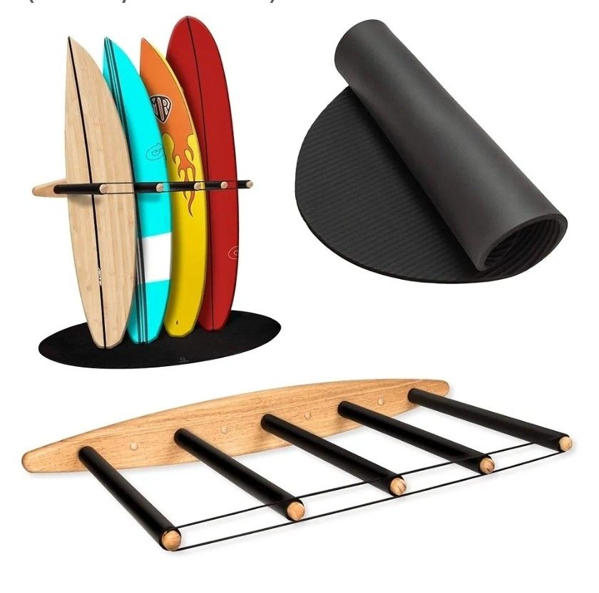 Hang 11 Vertical Surfboard Rack - Surf Racks for Wall, Sustainable Hardwood Surf Board Holder with Rubber Mat, Surfboard Wall Mount, Paddle Board & SU