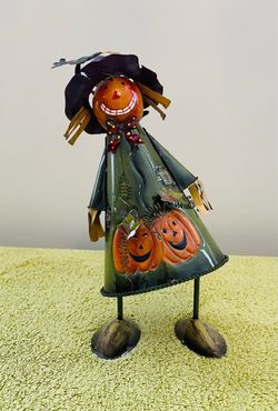 Great handmade metal bobble body folk art halloween pumpkin man