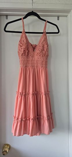 NWT Coral Peach Lace Tiered Midi Sundress Spaghetti Strap Dress Small