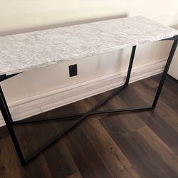 . Modern Marble Console Table – Real Marble Top / Industrial Metal Base