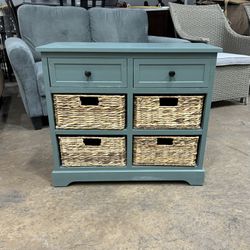 DecMode 30" x 28" Teal Wood 4 Baskets and 2 Drawers Storage Unit, 1-Piece