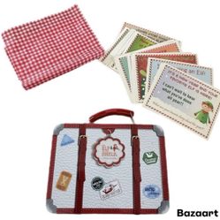 Elf On The Shelf Tin Suitcase With Paper Picnic Mat & Elf Action Card Game Props