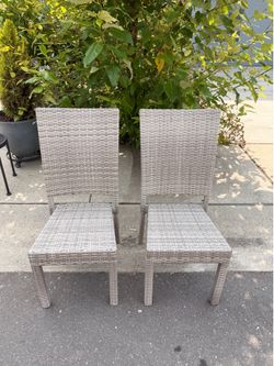 2 Gray Wicker Patio Dining Chairs.