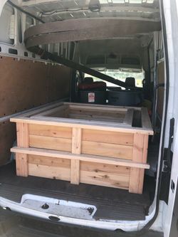 Redwood Cedar privacy wall garden bed planter boxes raised elevated 3 4 5ft long wheels casters custom made vege