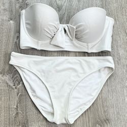Aerie Small 32D Audrey White Strapless Top & Bottom Bikini Swimming Suit Set