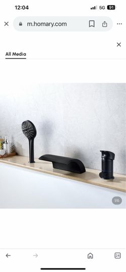 Waterfall Tub Faucet Single Handle With Handheld Shower In Matte Black  Sh3