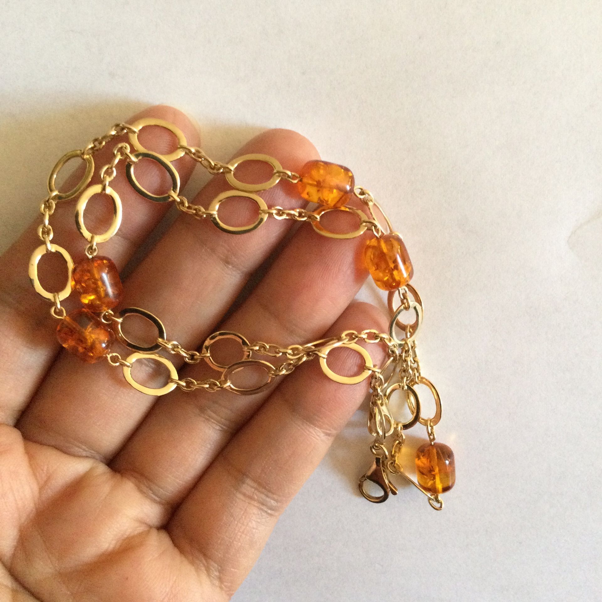 14k Gold Necklace Genuine Amber