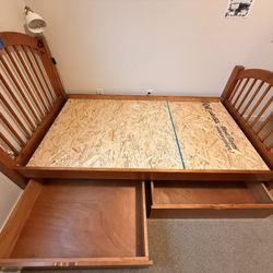 Sturdy Twin Captain's Bed Frame - solid wood with two huge drawers 