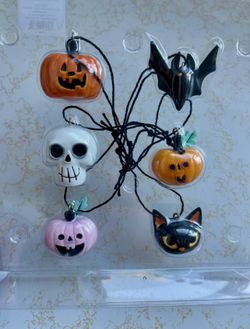Hyde & Eek! Halloween Mini miniature Ornament Set black cat bat pumpkin skull