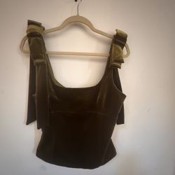 Zara Green Velvet Bows Top