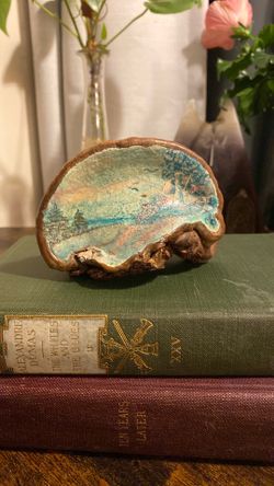 Vintage Hand Painted Mushroom Conk Folk Art Landscape
