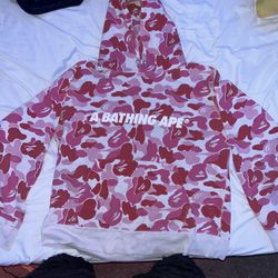 Pink And White BAPE hoodie