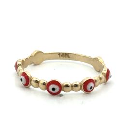 Woman’s Ladies 14k Yellow Gold Red Enamel Evil Eye Band Ring Size 7 GP3111241