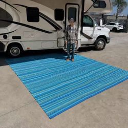 NEW $30 Each 8x10 Feet Large Outdoor Mat RV Camping Beach Patio Carpet Blue Or Green With Carrying Case 