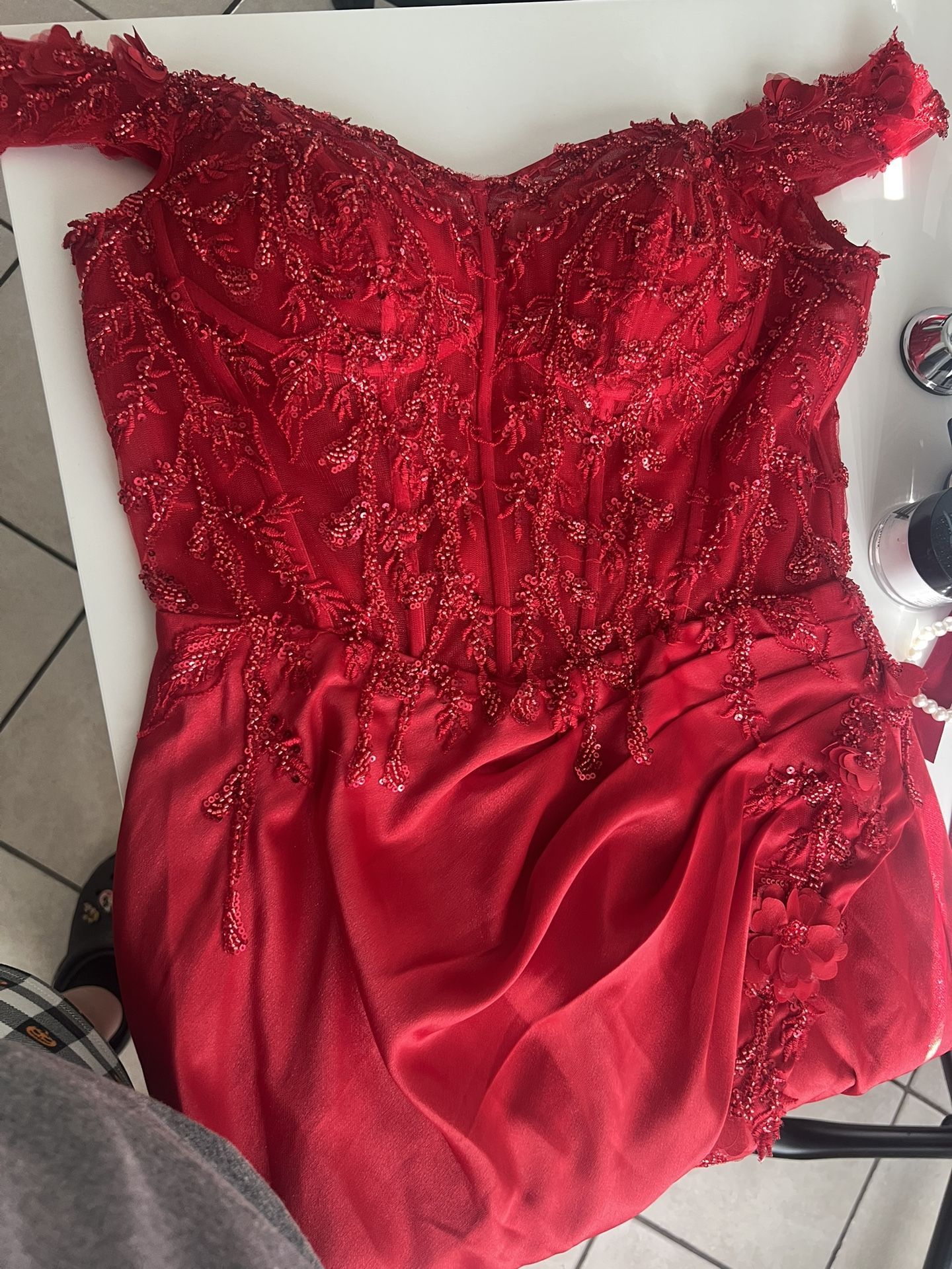 Bright red long dress