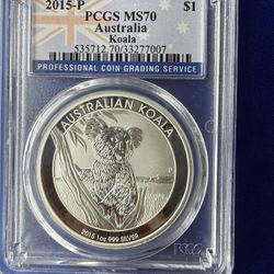 2015P PCGS MS70 AUSTRALIA KOALA 1oz SILVER COIN 