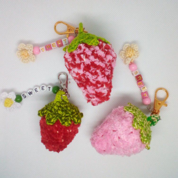 Crocheted Strawberry Bag Charm