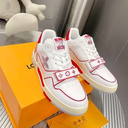 New Louis Vuitton RED/White Velcro strap Mono Trainer Sneakers (Size: Euro  44 /men’s 10-11) for Sale in Valley Stream, NY - OfferUp