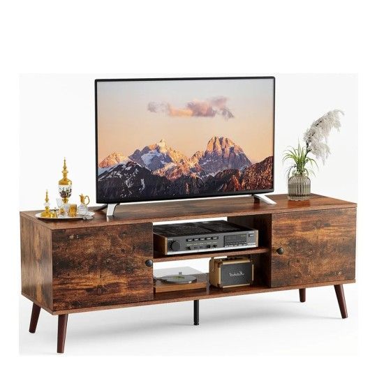 TV Stand for 55 60 inch TV, Mid Century Modern TV Console, Entertainment Center with Storage for Living Room, Wood TV Stand Entertainment Center with