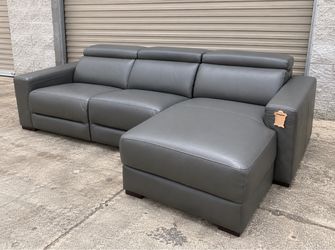 Gray Leather Sectional Sofa with Chaise