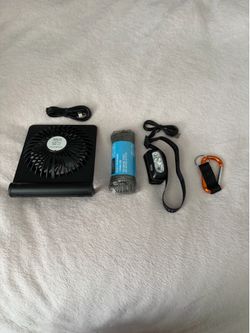 Camping stuff - portable fan, rope, headlight, etc.
