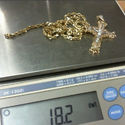 Gold 14k Rope Chain w/ Cross Pendants + Diamonds