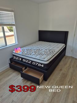 NEW QUEEN BED FRAME AND MATTRESS