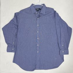 Ralph Lauren Mens Long Sleeve Button Down Dress Shirt 17 1/2 - 34 Philip Blue