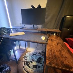 Wood Gaming Desk With Two Shelves And One Drawer