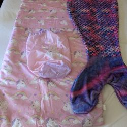 Kids Unicorn Sleeping Bag and Mermaid Tail Pink Comfy Tails Soft