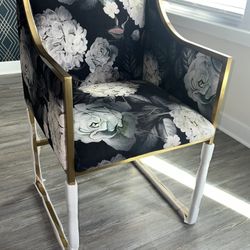 New! Floral Velvet Gold Tone Accent Chair