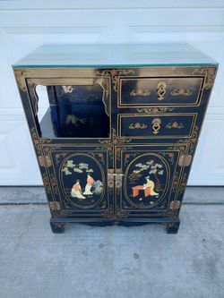 Antique asian stone inlay cabinet