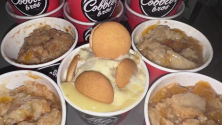 COBBLER Bros. / peach cobbler | apple cobbler / banana pudding - pickup. $10 each. HOMEMADE FRESH