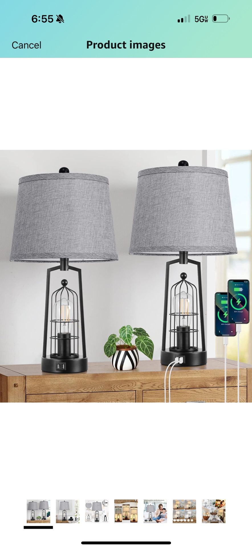 Farmhouse Table Lamps with 2 USB Ports, Set of 2 Rustic Industrial Desk Lamp for Living Room, 2-Light Black Bedside Lamp, Bedroom Nightstand Lamp with