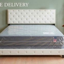 New BED FRAME WITH MATTRESS KING SIZE DIAMOND HEADBOARD 3PCS FREE DELIVERY 
