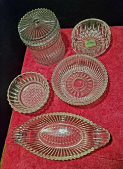 Vintage Diamond Cut Crystal Candy Jars and Bowl Set
