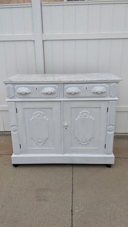 Vintage Genuine Marble Top Solid Wood Cupboard