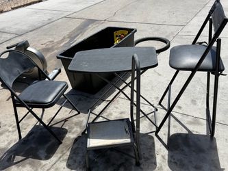 2 chairs one small table one step ladder