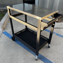 New In Box Stainless Steel Top Commercial Grade Rolling Serving Grill Push Cart With Locking Wheels 