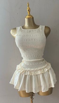 White Smocked Ruffle Peplum Top